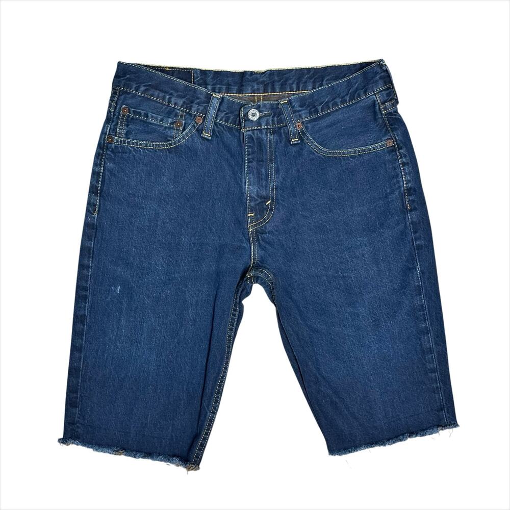 LEVI'S 511 Slim Cutoff Jorts Dark Blue Wash Rigid Cotton Denim Size 32
